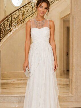 Adrianna Papell Ivory Beaded Neck Gown Sz 4 NWT Bridal Tiers Wedding Gala Formal